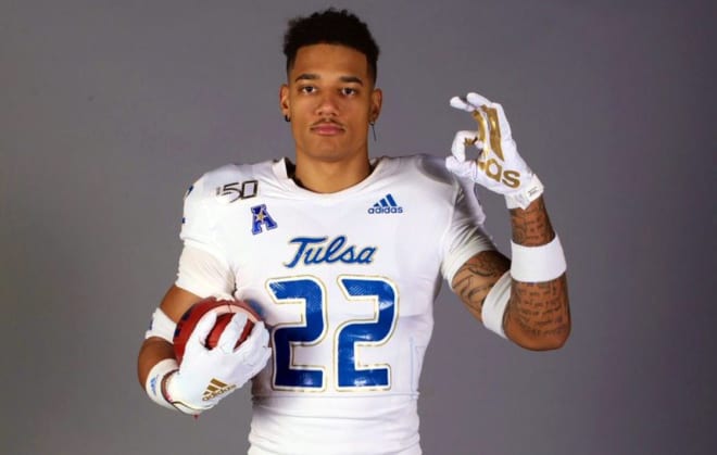 Iowa Western safety LJ Wallace poses for a photo during his official visit to Tulsa.