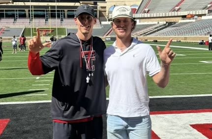 Colt Sparks with Texas Tech TE coach Josh Cochran