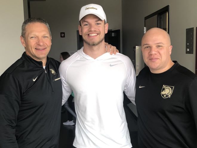 Rivals 2-star prospect JT Towers with Army head coach Jeff Monken and safety coach Josh Christian-Young (aka Coach C-Y)