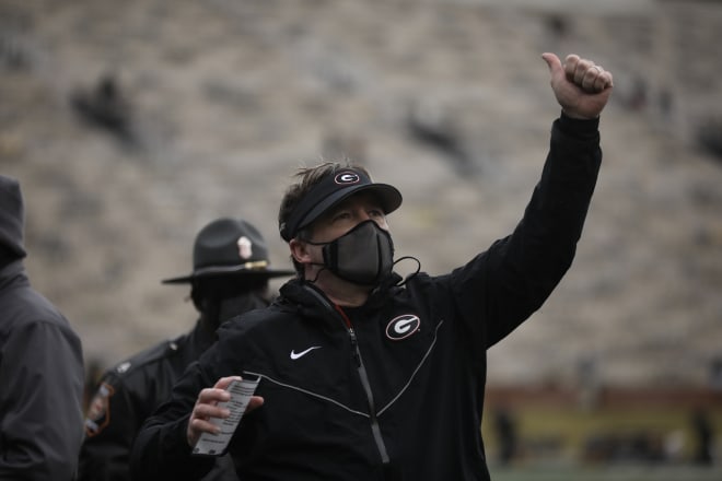 Kirby Smart following Georgia's win over Missouri. (Cassie Florido/UGA Sports Communications)