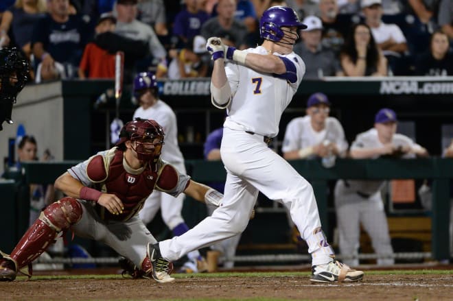 Greg Deichmann drives in the go ahead run in the eighth inning against the Florida State Saturday night
