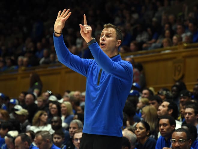 Duke coach Jon Scheyer calls out a play during Saturday's game. 