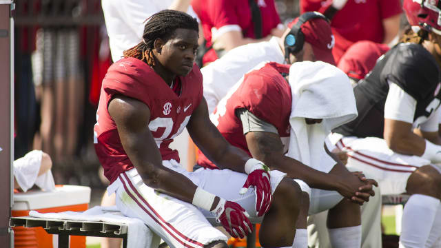 Alabama early enrollee running back Brian Robinson was one of the Crimson Tide's biggest surprises this spring. Photo | Laura Chramer 