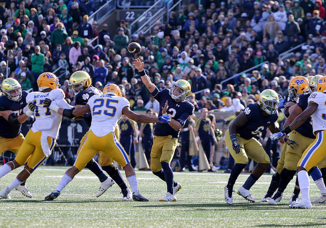 Ian Book produced the highest quarterback efficiency ranking under Brian Kelly this past season.