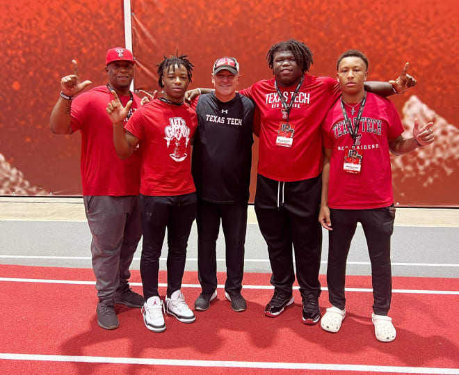 McKinney Boyd prospects Khristian Turner, Braylon Dickerson and Johnathan Patterson with Texas Tech head coach Joey McGuire