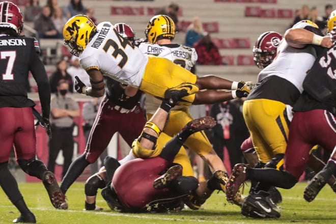 Larry Rountree III scored a touchdown and moved into first all-time on Missouri's rushing list among non-quarterbacks during the Tigers' win over South Carolina.