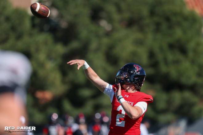 Behren Morton on day one of Texas Tech spring practice. (Chase Seabolt)