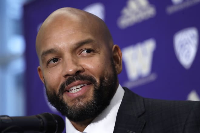 Washington NCAA college football defensive coordinator Jimmy Lake speaks about taking over the head coaching position from Chris Petersen during a news conference, Tuesday, Dec. 3, 2019, in Seattle. (AP Photo/Elaine Thompson)