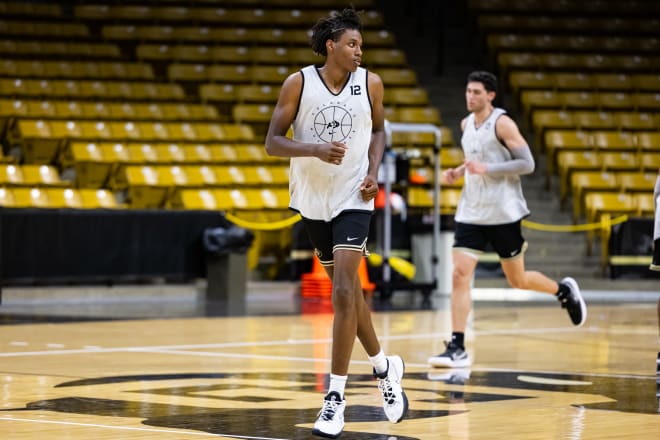 Sophomore forward Jabari Walker runs some sprints during Friday's practice at the CU Events Center 