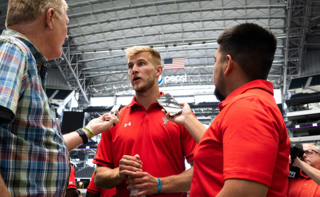 Tyler Shough speaking at the 2023 Big 12 Media Days