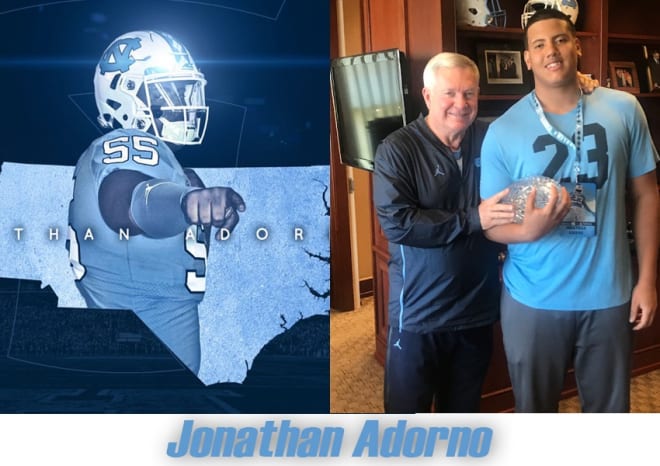 3-Star OL Jonathan Adorno has decommitted from N.C. State and decided to play football for the Tar Heels.