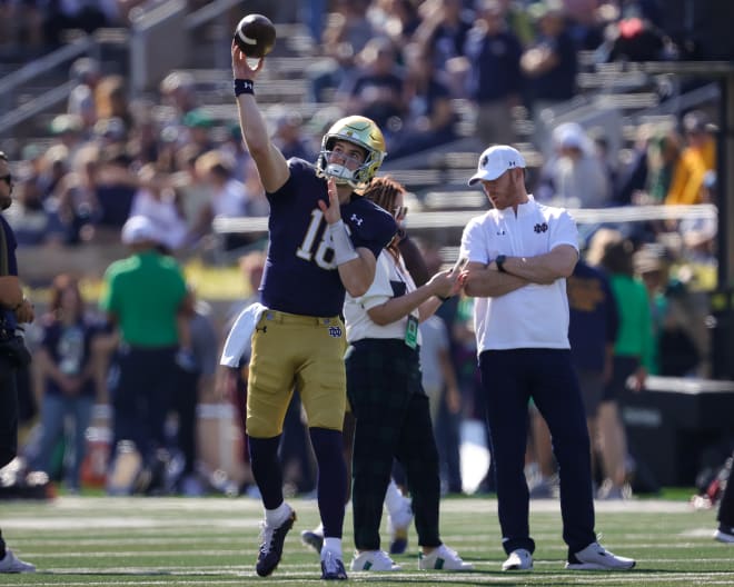 Notre Dame freshman QB Steve Angeli (18) warms up prior to ND's matchup with UNLV last Saturday.