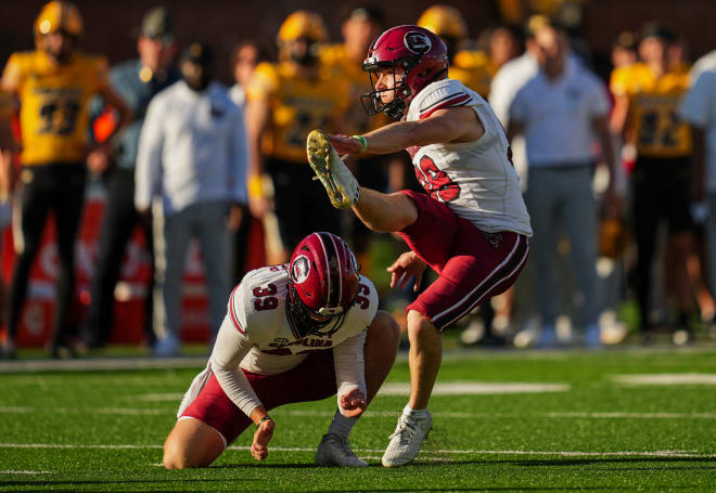 Kicker Mitch Jeter connects on a field goal for South Carolina against Missouri last season.