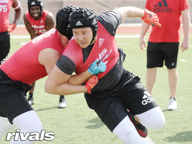 DE Blake Burris in action at one of the Rivals 3-Stripe Camps this summer