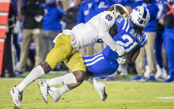 Notre Dame senior rover Jeremiah Owusu-Koramoah at Duke in 2019