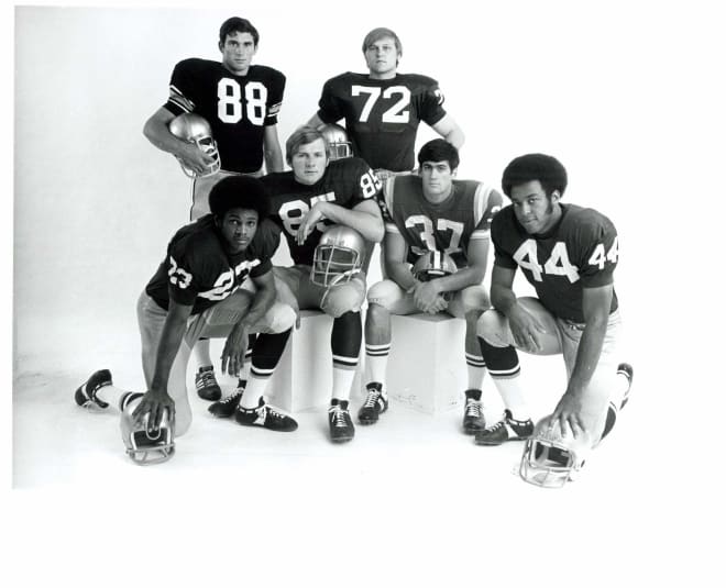 Notre Dame All-Americans from the 1968 class included Clarence Ellis (23), Walt Patulski (85), Tom Gatewood (44) and Mike Kadish (72).