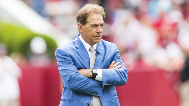 Ole Miss might not wear powder blue jerseys, but Nick Saban is ready if the Rebels do. It takes a confident man to wear that color blazer. It's a nice look. 