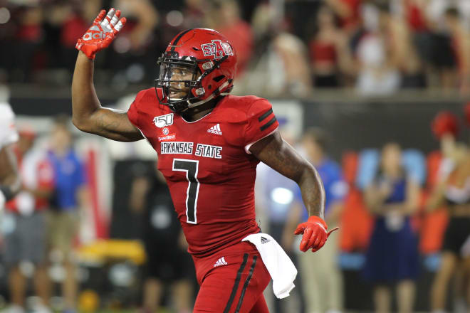 Arkansas State wide receiver Omar Bayless currently leads the nation in receiving yards with 689 through five games. He's also hauled in 7 touchdowns this season, including scores from 92, 89, and 71 yards.