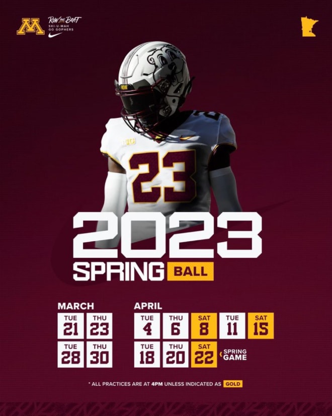 Minnesota Football's 2023 spring practice schedule