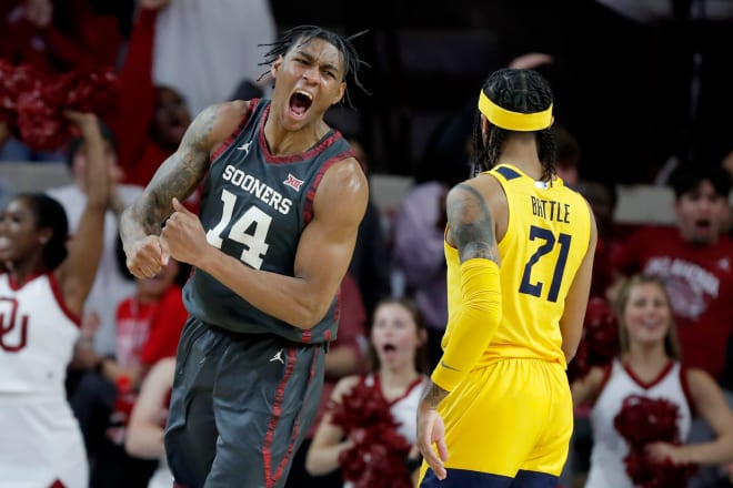 Jalon Moore celebrating in Oklahoma's win