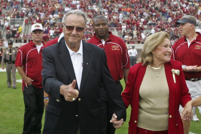 Legendary coach Bobby Bowden, shown here with his wife, Ann, has said he'd like to see his victories restored.