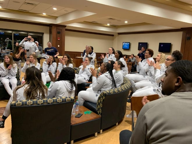 The Notre Dame women's basketball team reacts to its seeding in the NCAA Tournament.
