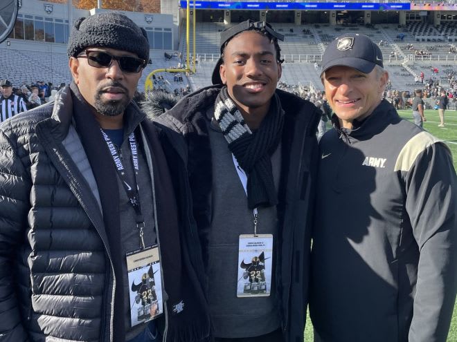 My From left to right: Calhoun's Dad, Calhoun himself and Army Head Coach Jeff Monken