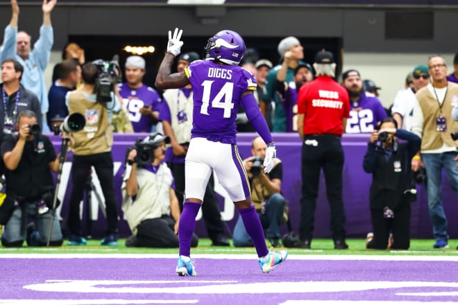 Stefon Diggs (No. 14) had three touchdown catches in a Week 6 Vikings win over the Eagles. 
