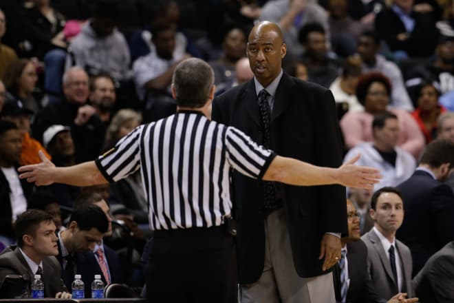 Wake Forest coach Danny Manning argues a call against the Deacs Saturday in a loss to Syracuse