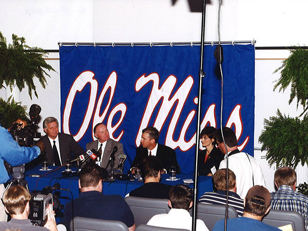 Mike Bianco's introductory press conference on June 7, 2000. 