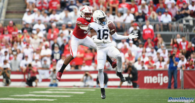 Penn State safety Ji'Ayir Brown defends a pass at Wisconsin. Later in the game, he'd intercept a Badgers' pass to secure the Nittany Lions' victory. BWI photo/Steve Manuel