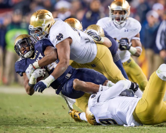 Notre Dame raced to a 27-0 halftime lead versus Navy last year before coasting to a 44-22 victory.