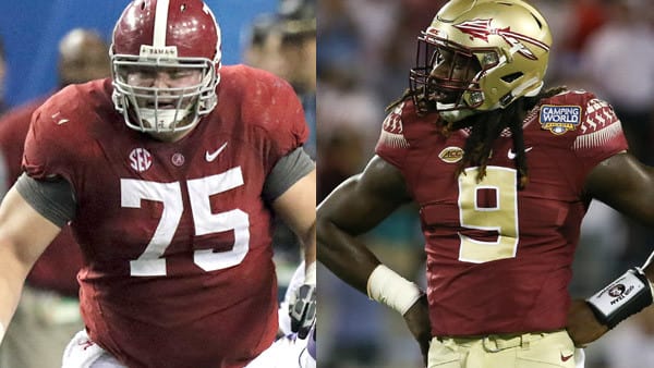 Bradley Bozeman of Alabama (Left) and Josh Sweat (Right) of Florida State 