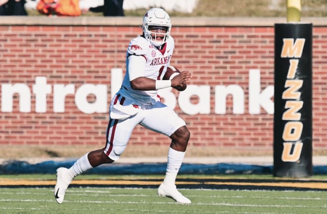 Redshirt freshman quarterback KJ Jefferson taking off for a gain of 16 yards.