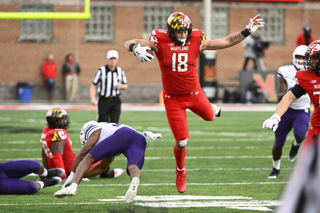 Maryland Terrapins tight end CJ Dippre runs after a catch against the Northwestern Wildcats during the second half at SECU Stadium. Photo | Brad Mills-USA TODAY Sports