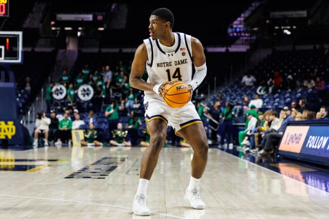 Penn State transfer Kebba Njie made his Notre Dame debut on Wednesday night in a 75-55 victory over Maryland Eastern Shore.