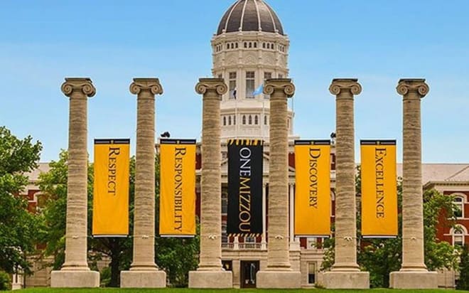 A view of Mizzou's six Ionic columns, which were the only thing left standing after a fire destroyed the Academic Hall that the columns helped support.