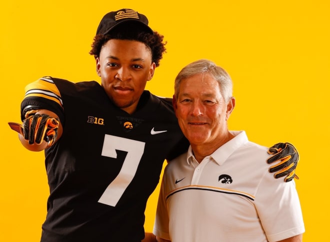 Defensive end Chase Carter with Iowa head coach Kirk Ferentz on his official visit this weekend.