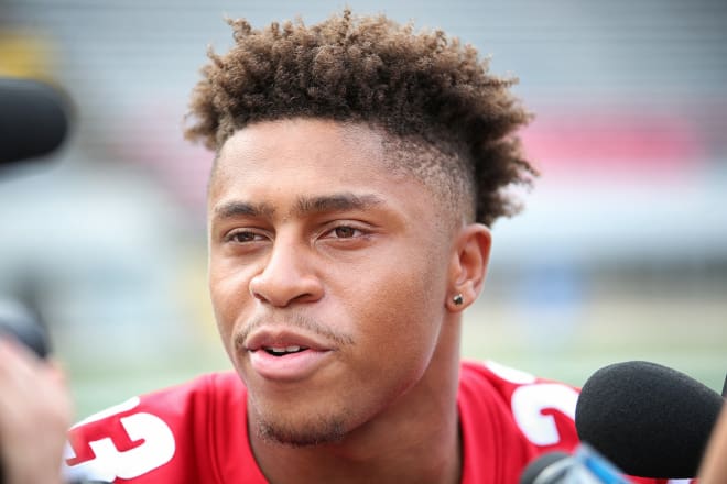 Jonathan Taylor speaks at Wisconsin's local media day.
