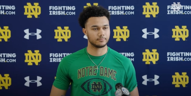 Early enrolled freshman defensive end Loghan Thomas has added roughly 10 pounds to his 6-4 frame since enrolling at Notre Dame in mid-January.