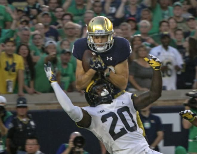 This 43-yard touchdown catch by Chris Finke versus Michigan in the first quarter of last year's game was part of another explosive opening game start.