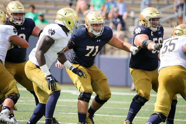Seniors Alex Bars (71) and Quenton Nelson (56) are the starting guards.