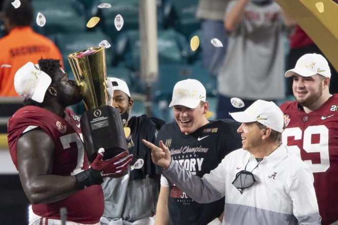 Alabama celebrates its national championship win over Ohio State. Photo | Getty Images 