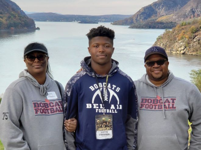 Defensive end commit Justin O'Bannon is joined by his parents during his recent unofficial visit to Army West Point