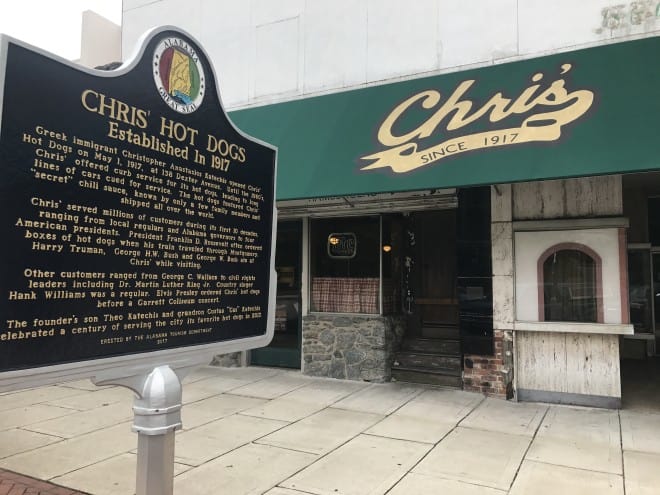 Chris' Hot Dogs located in Montgomery was established in 1917 