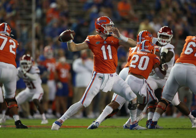 Kyle Trask throws a pass in a win over Arkansas. 