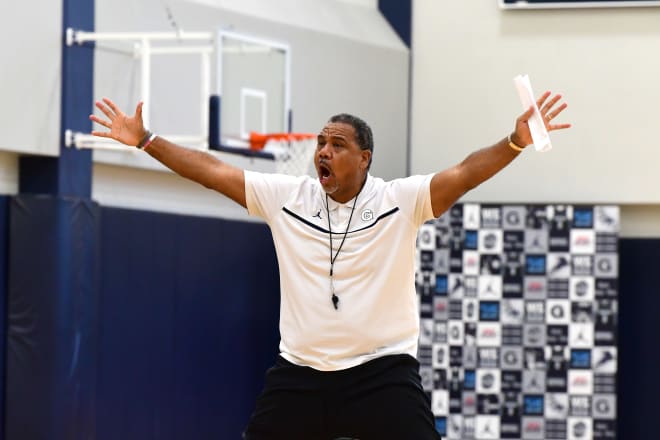 Ed Cooley, teaching his charges today. 