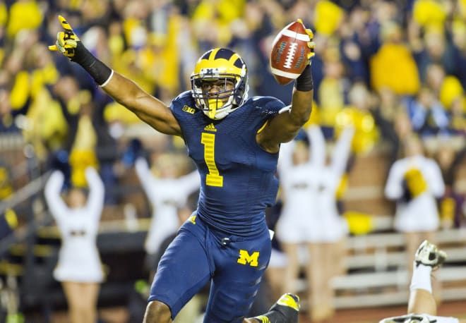 Michigan Wolverines football wide receiver Devin Funchess scored U-M's only touchdown of the night in the first quarter in a 2013 win over Penn State.