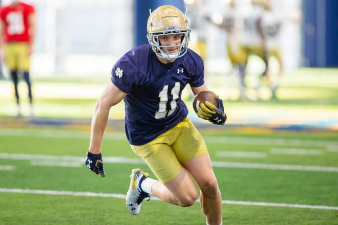 Notre Dame wide receiver Ben Skowronek caught five passes for 63 yards and three touchdowns in a 45-31 win over Boston College.
