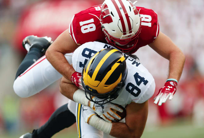 Michigan tight end Sean McKeon and the U-M offense were held in check at Wisconsin.
